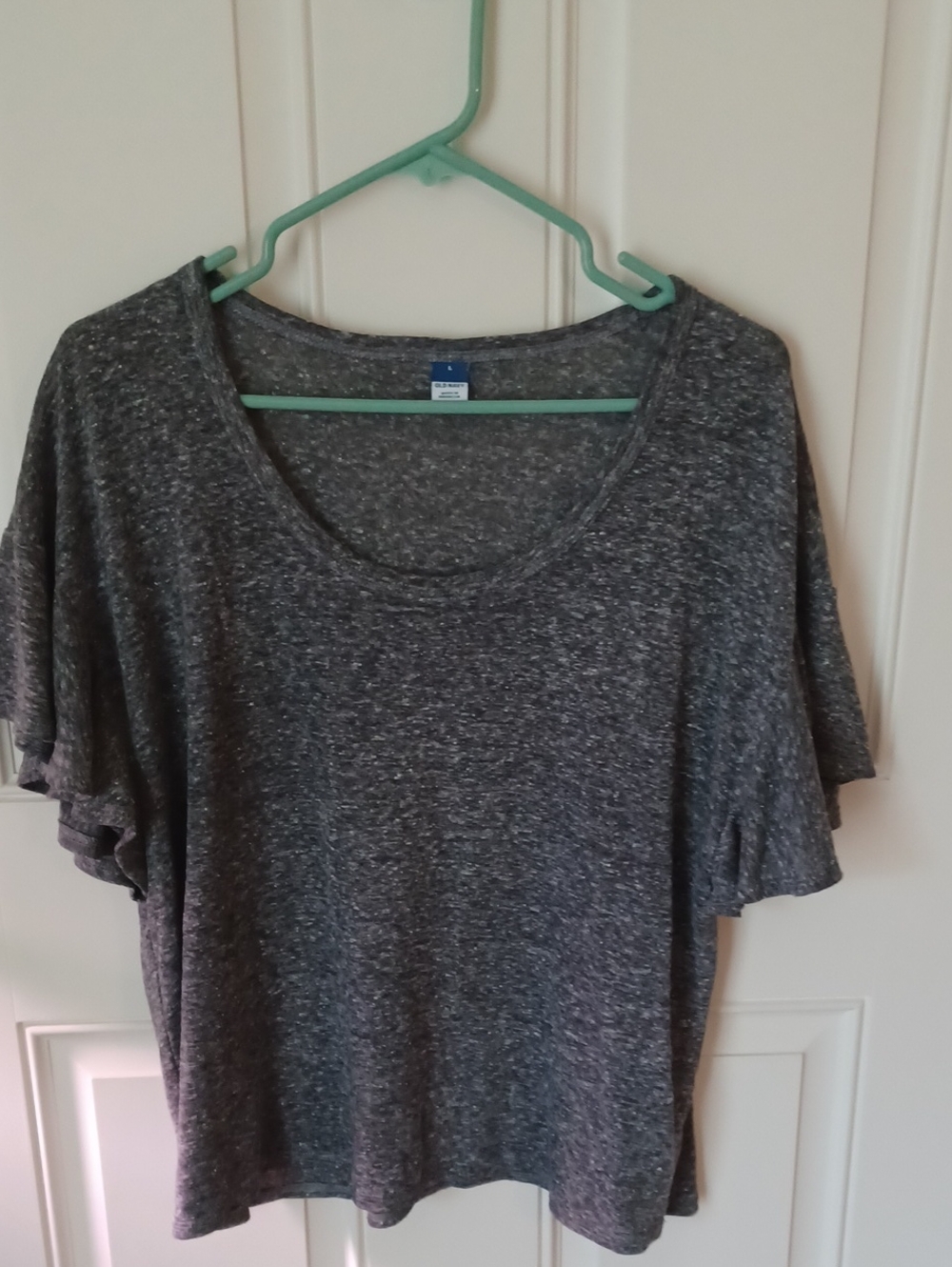 Old Navy Heathered Gray Scoop Neck Flutter Sleeve Top